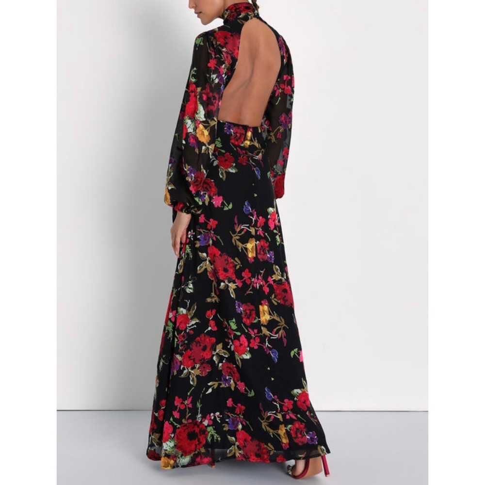 Lulus Graceful Arrival Black Floral Burnout Backless Maxi Dress Large 2864